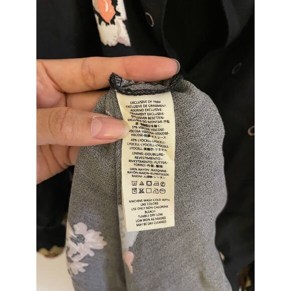 Free People Dress Womens 8 Black Mini Flowers Long Sleeve Cut Out Bohemian - Picture 9 of 9